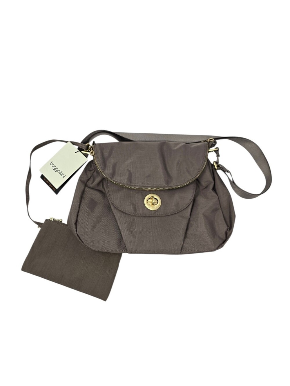 NEW Baggallini Kuala Flap Zip Hobo Crossbody Bag Dark Gray Taupe